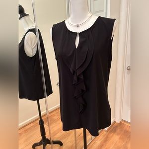 Tahary- black sleeveless top with front ruffles